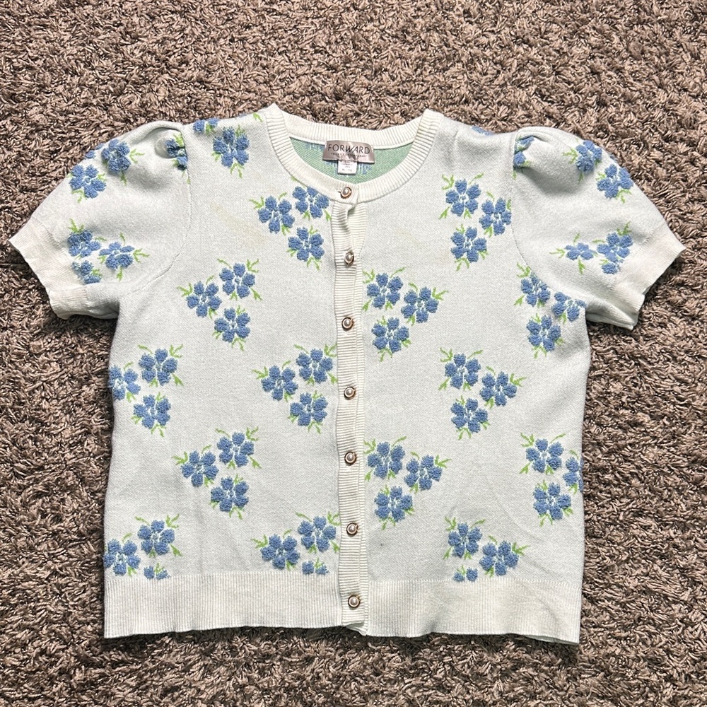 Floral Blue Cardigan Sweater